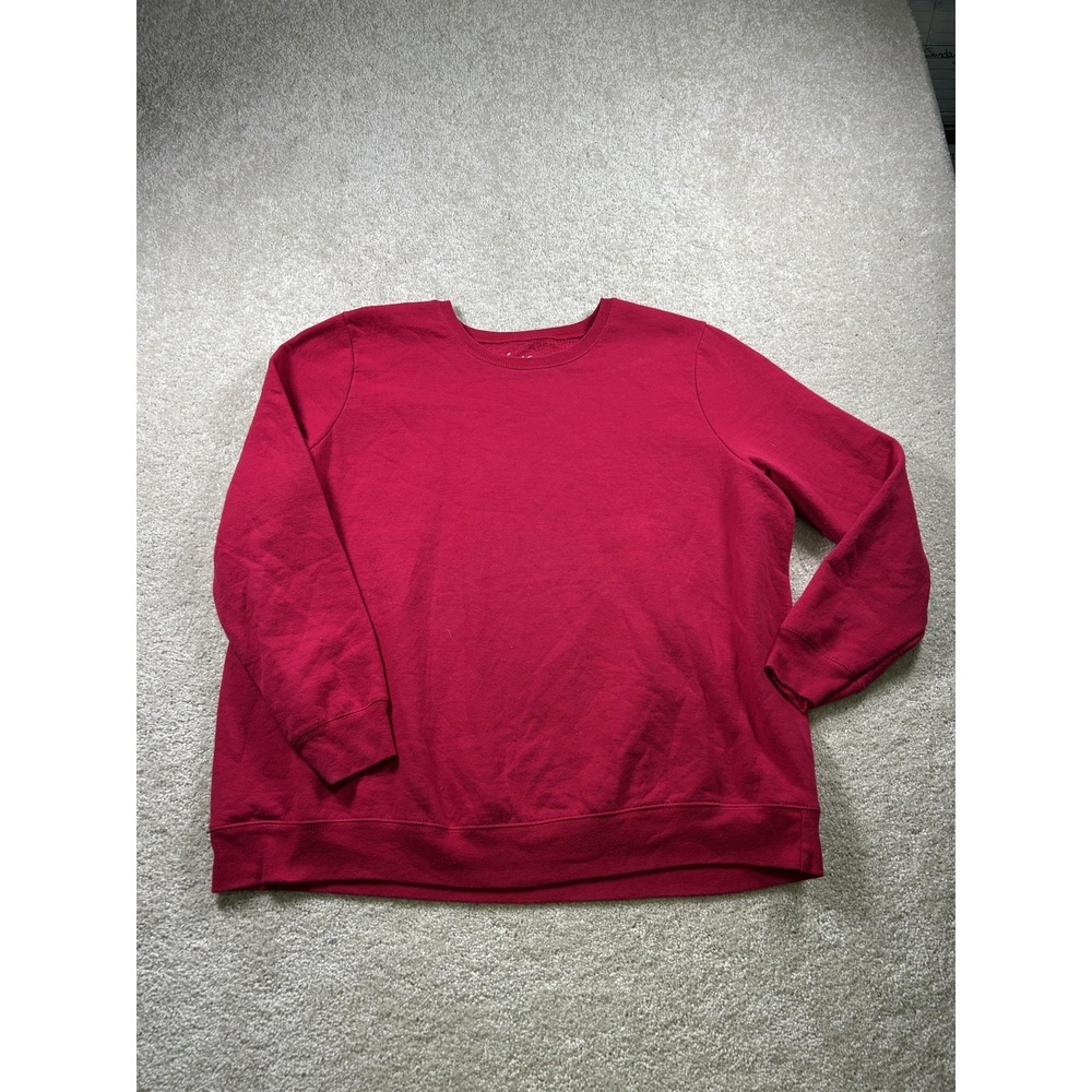 Just My Size Sweater Womens 1X 16W Red Crewneck Pullover Hanes JMS Long Sleeve